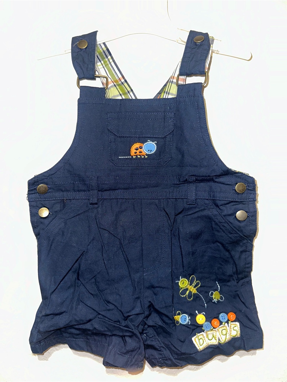 Vintage Koala Baby Navy Blue Toddler Shortalls with Bugs Embroidery 6-9 Months
